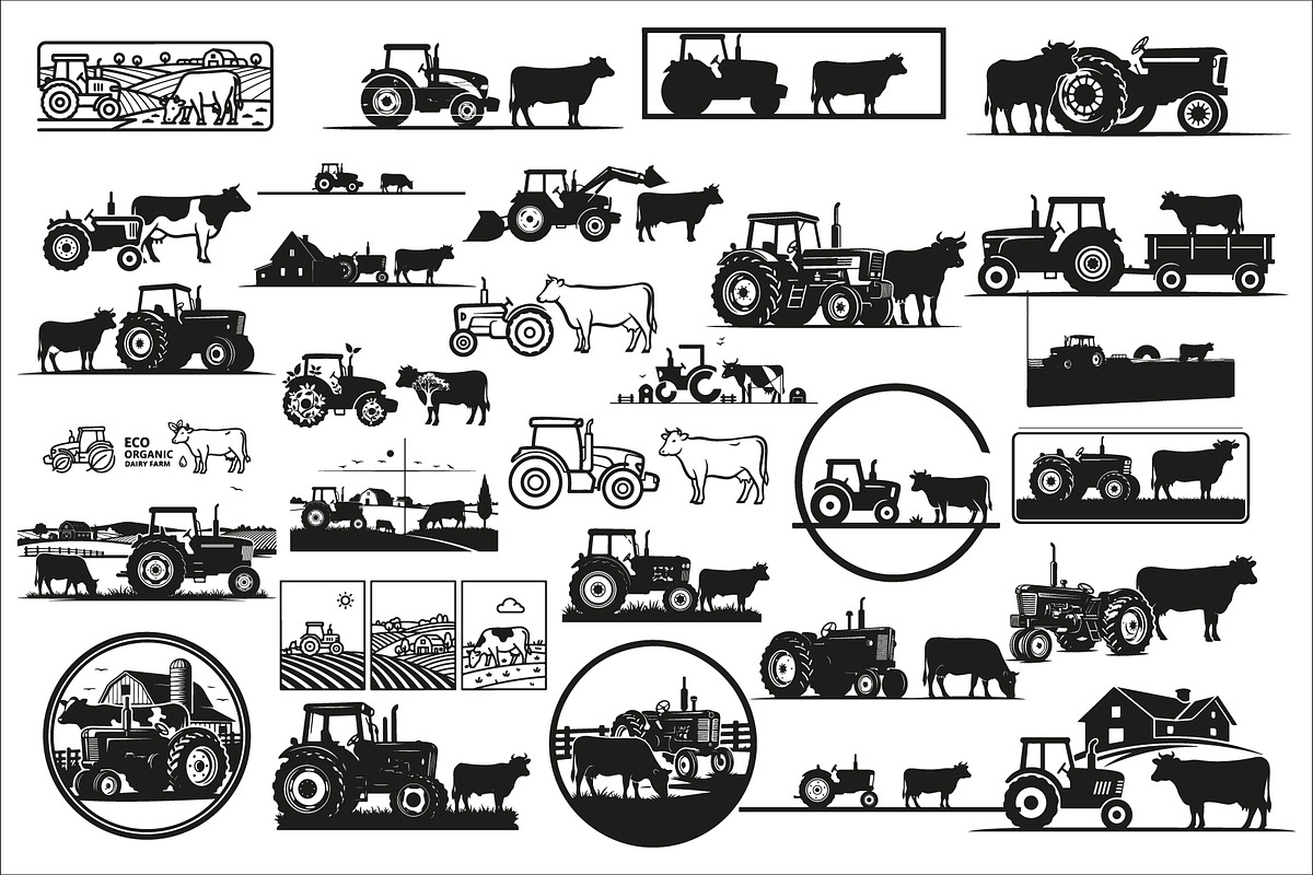 Rustic farm tractor and cow design, an Illustration by Amazin_art (Photo 1 of 30)