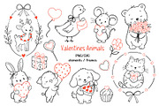 Valentine Animals Clipart Line Art, an Animal Illustration by ArtGiftsStudio (Thumbnail 1 of 5)