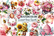 Pink Summer Bees Garden Clipart, an Illustration by Rose Art (Thumbnail 1 of 8)