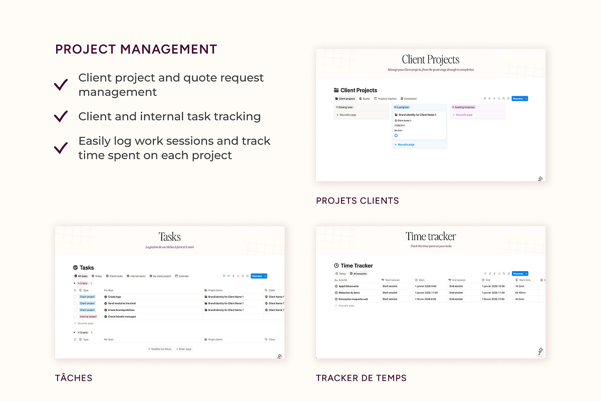 Freelance Business Notion Template, an App Template by MargauxQuercy (Photo 5 of 9)
