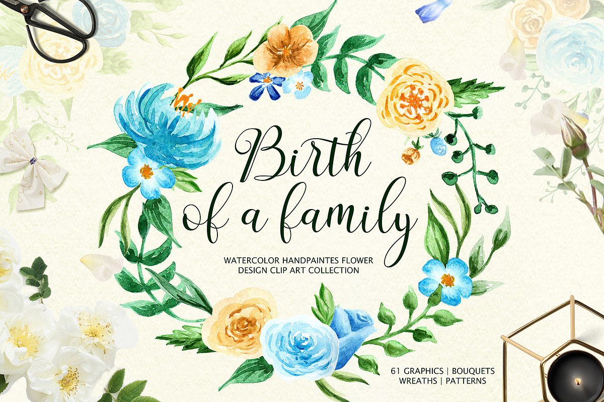 Birth of Watercolor Flower Set, a Decorative Illustration by Astarte_design (Photo 1 of 9)