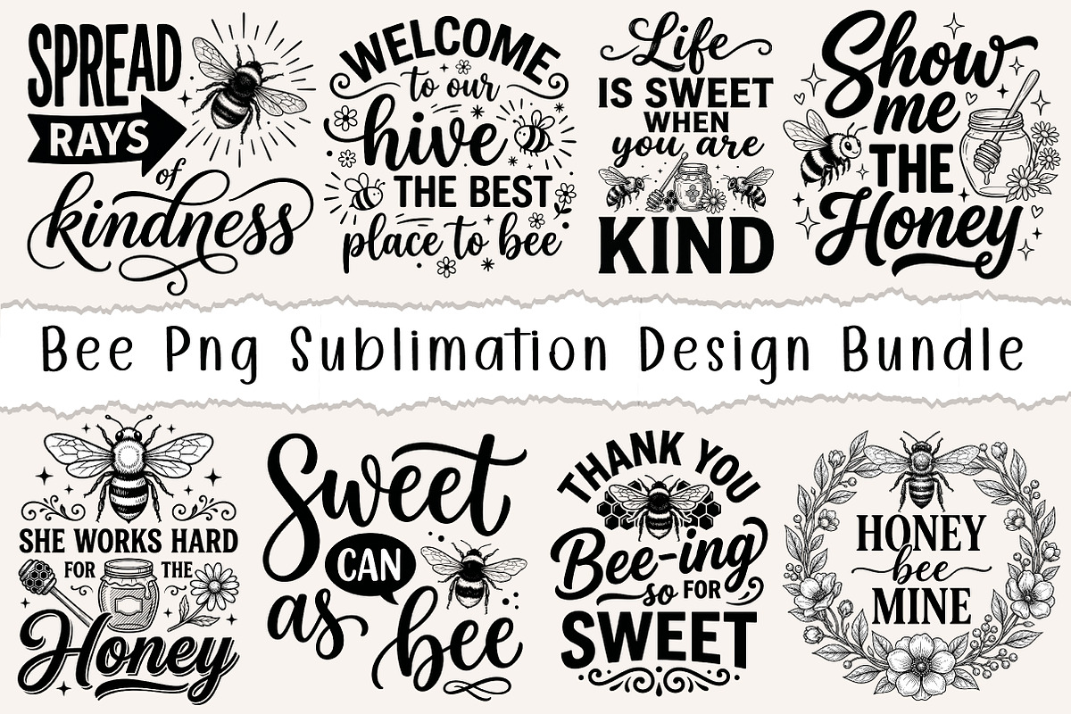 Bee Png Sublimation Design Bundle, a Work Illustration by CreationArt (Photo 1 of 7)