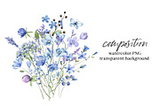 Blue flowers watercolor PNG clipart., a Decorative Illustration by Larisa Maslova (Thumbnail 3 of 9)