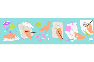 Hands Writing Notes on Torn Paper, an Education Illustration by Lemberg Vector