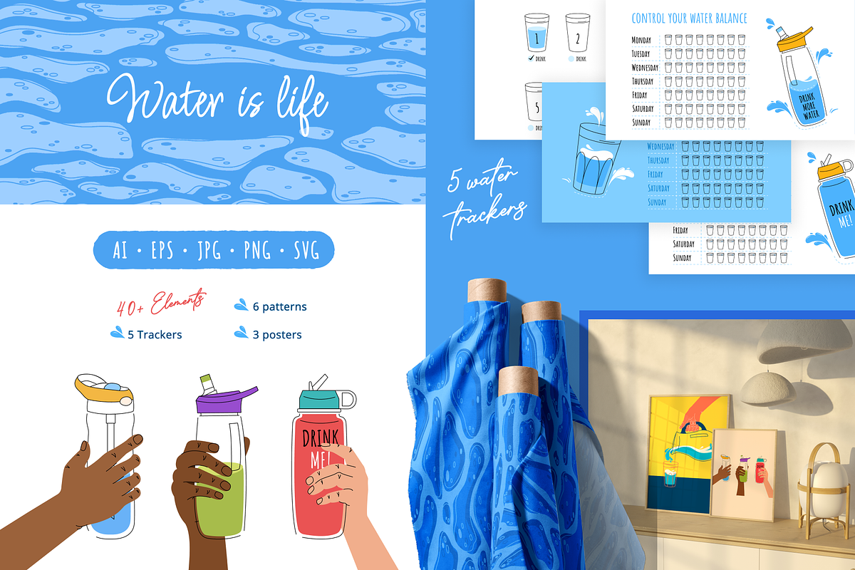 Drink more water—water is life., a Healthcare Illustration by ApollinariaManko (Photo 1 of 11)