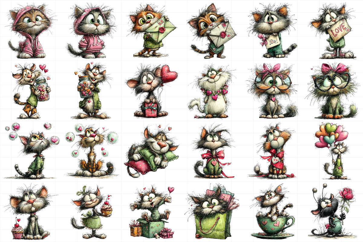 Watercolor Valentine Cat Clipart Bun, an Illustration by Daily.Designs (Photo 5 of 5)