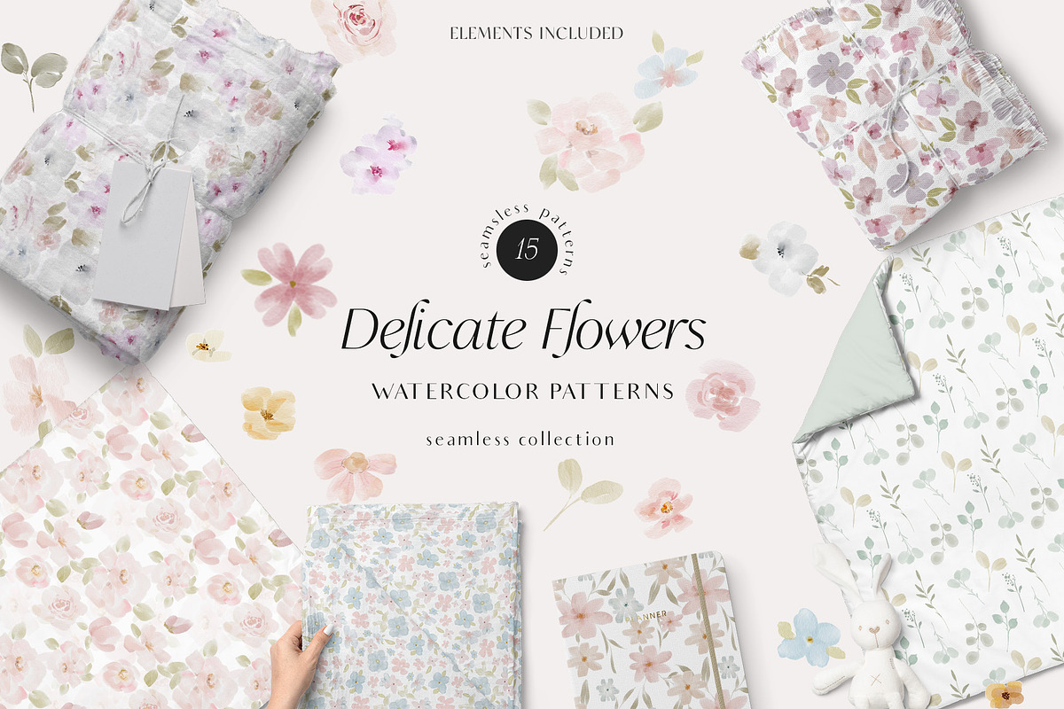 Floral Seamless Patterns & Cliparts, a Pattern Graphic by Grace Noboa Illustrations (Photo 1 of 17)