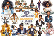Watercolor Black Lady Boss Clipart, an Illustration by DreamCafeArt (Thumbnail 1 of 5)