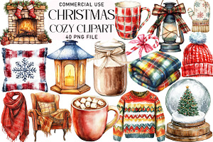 Cozy Christmas Watercolor Clipart, an Illustration by Daily.Designs