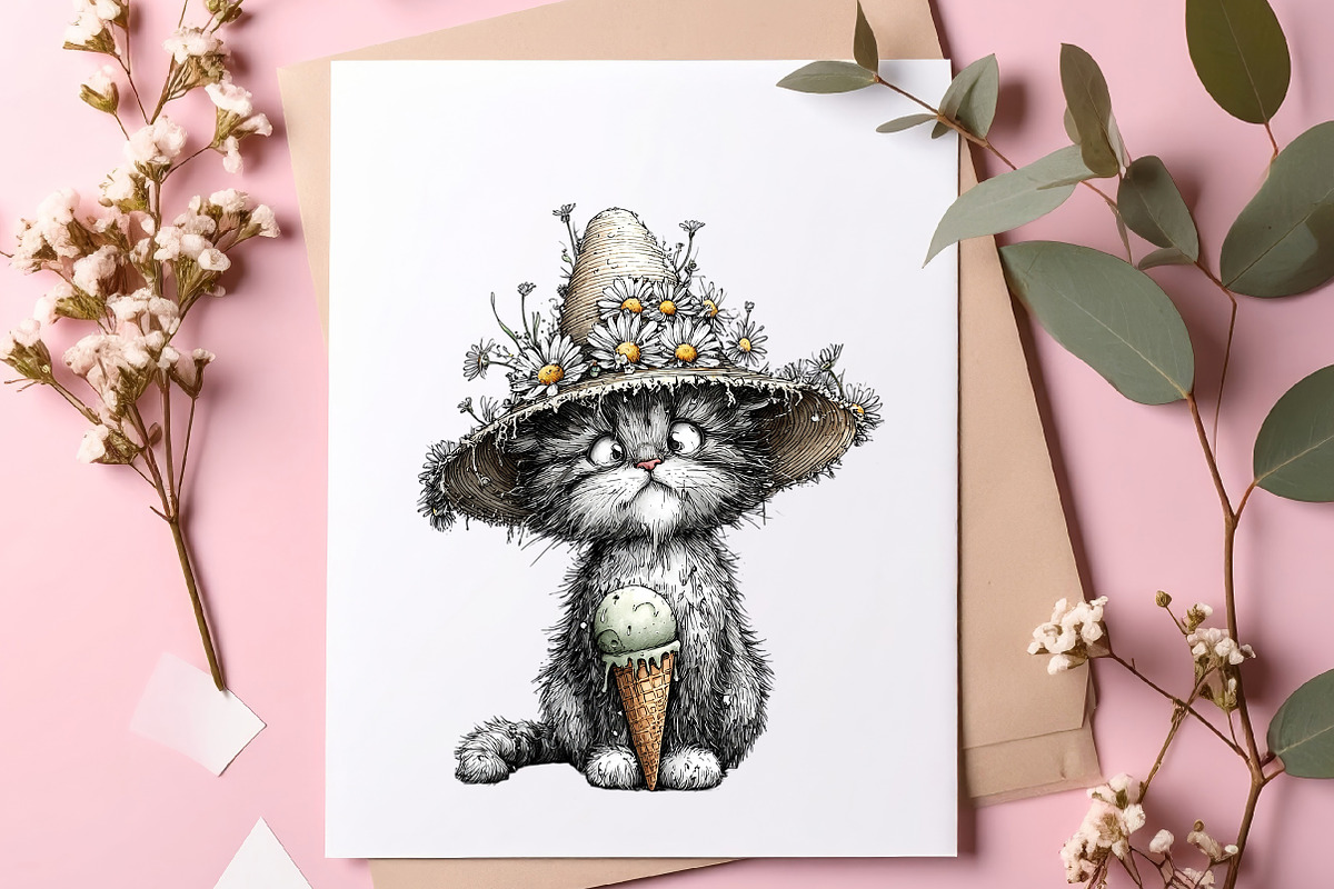 Whimsical Summer Cats Clipart, an Illustration by SinaCreation (Photo 4 of 7)