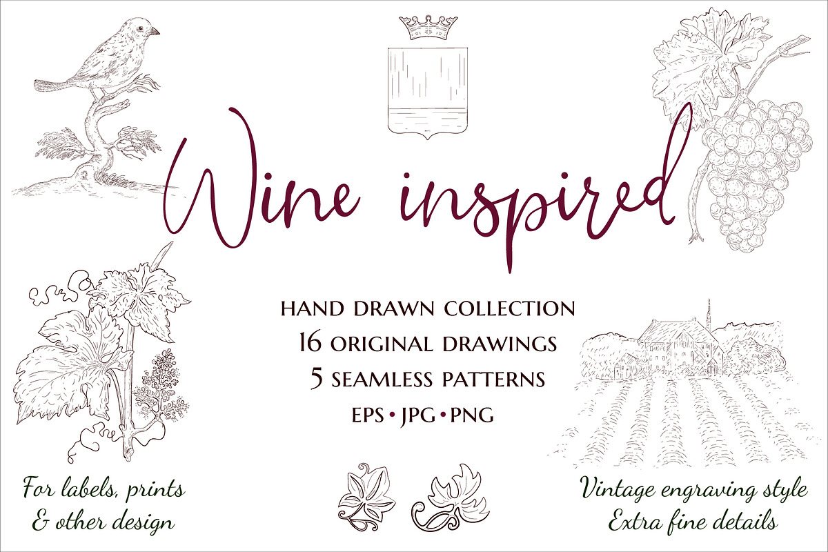 Wine inspired collection. Hand drawn, a Decorative Illustration by YvY (Photo 1 of 9)