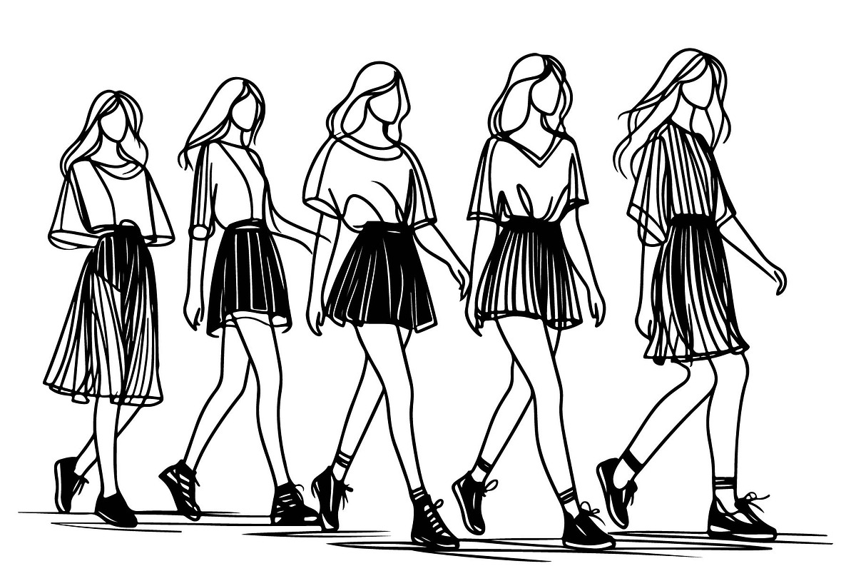 fashion girls in skirts sketch, a Person Illustration by Sketching