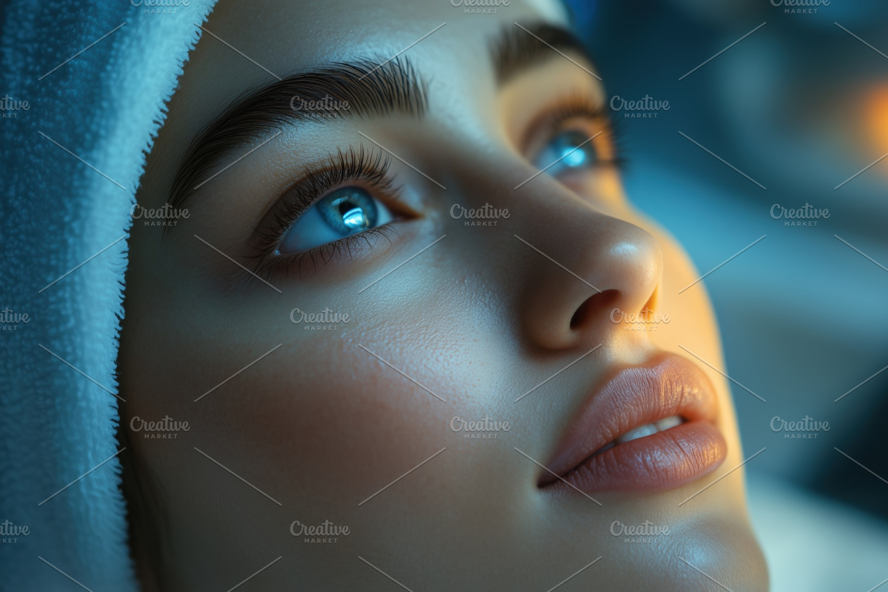 A close-up portrait of a esthetic technologist woman with striking blue eyes, s, a Person Photo by Textures & Backgrounds