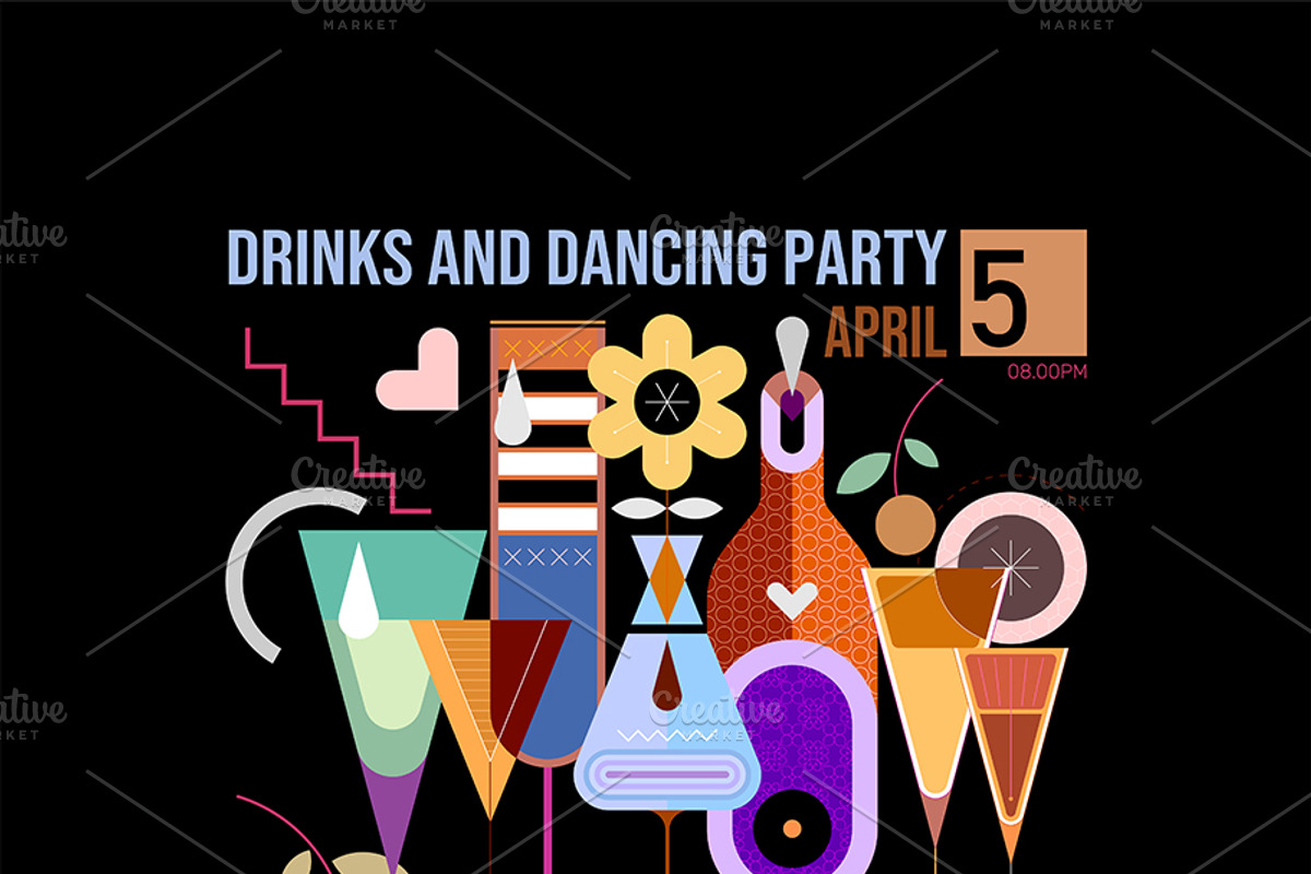 Cocktail Party Poster Vector Designs, a Decorative Illustration by danjazzia (Photo 7 of 9)