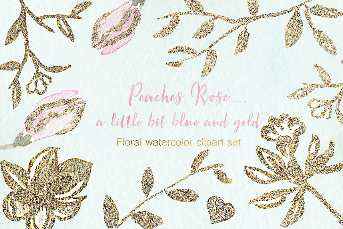 Peaches Roses  and gold watercolor, an Illustration by LABFcreations (Photo 5 of 5)