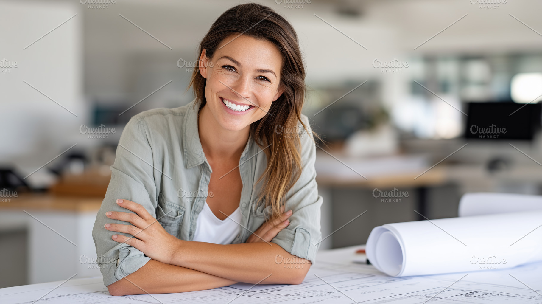 Smiling female architect sitting, an Architecture Photo by MistyDay