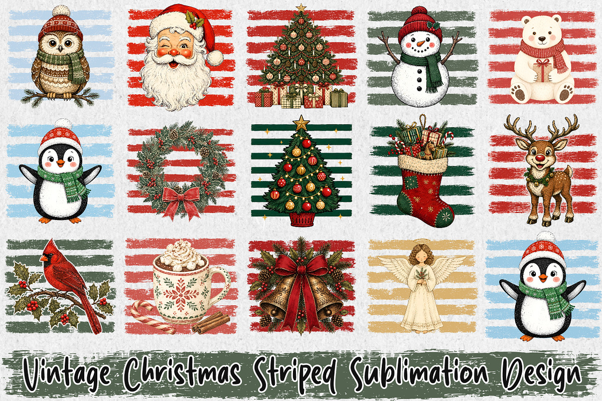 Vintage Christmas Striped PNG Bundle, an Object Illustration by Libby Wishes (Photo 1 of 4)