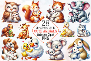 Mothers day animals Clipart, an Illustration by RobertsArt
