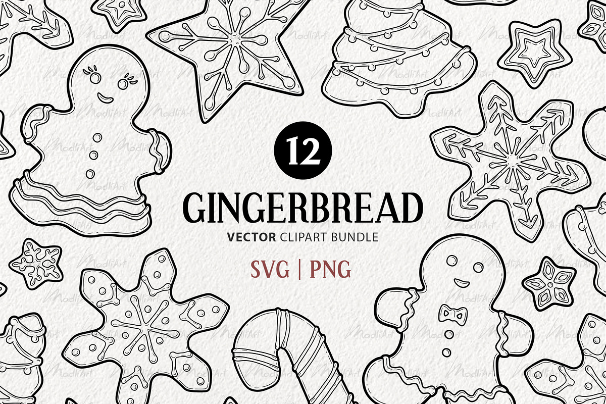 Gingerbread Vector Line Art, an Illustration by MadliArt
