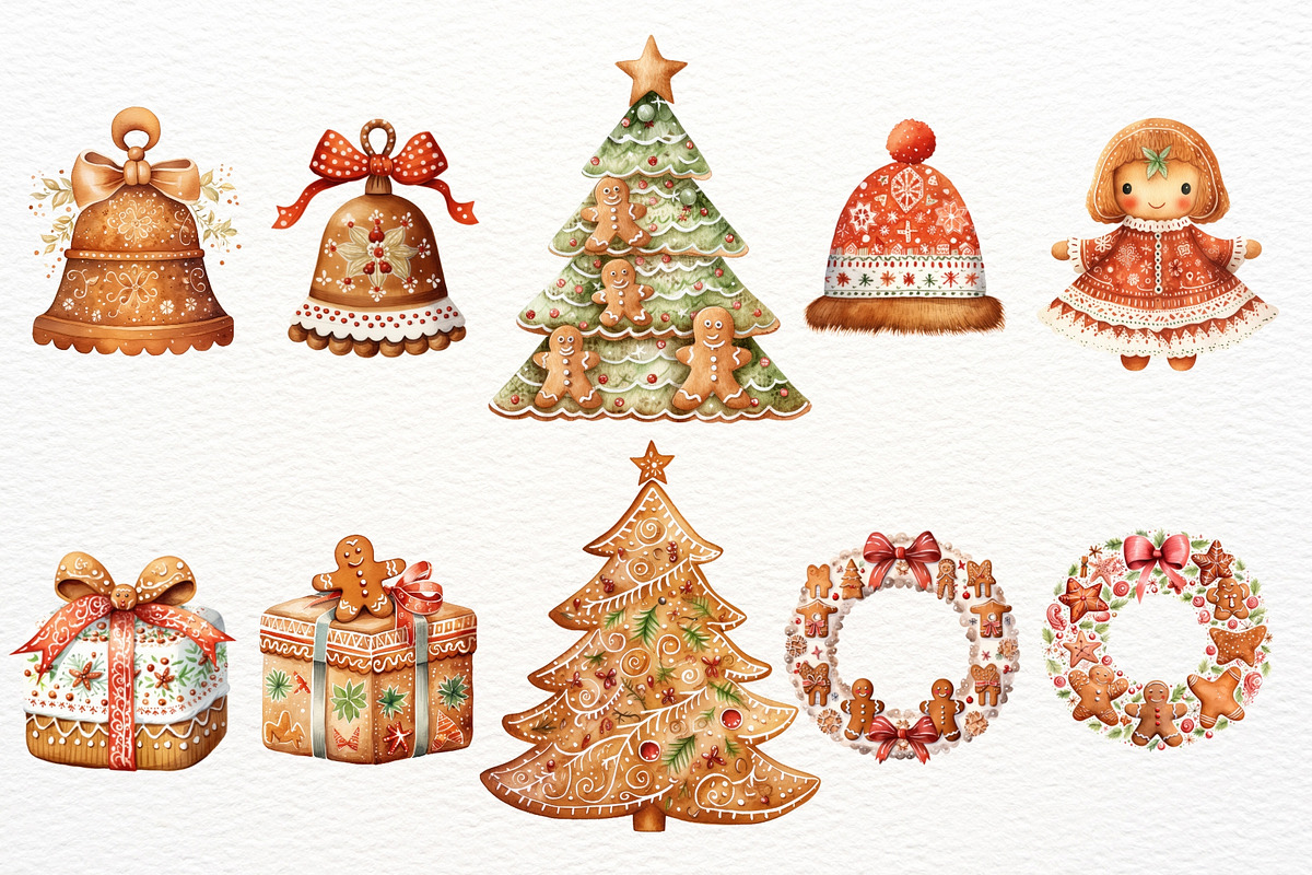 Christmas Gingerbread Watercolor PNG, a Seasonal Illustration by Maysa Art (Photo 2 of 6)