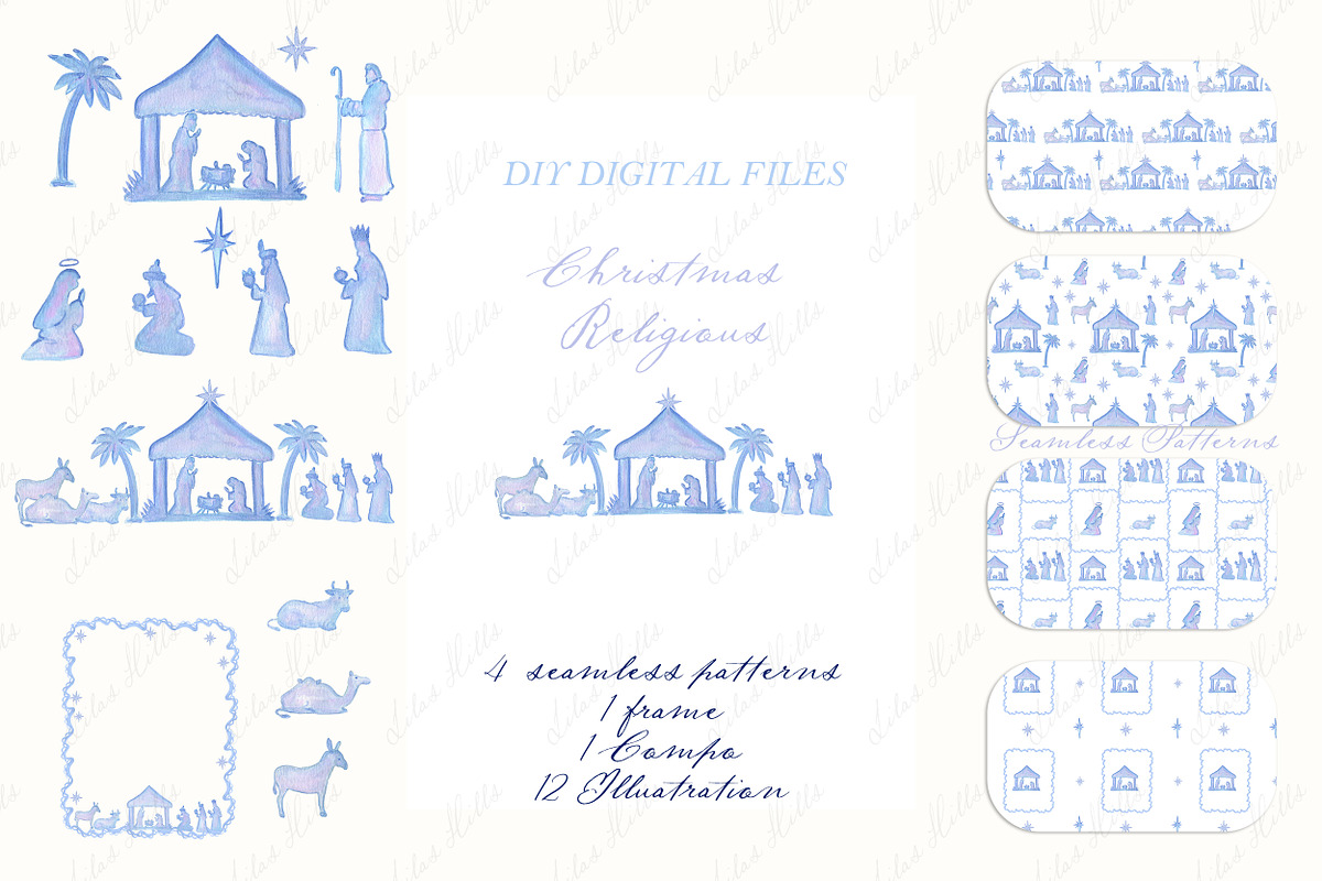 Nativity Religious Blue Christmas, an Illustration by LABFcreations (Photo 1 of 5)