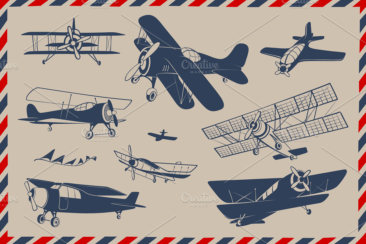 Retro Aircraft Vector Contour Set, an Illustration by Adiemus (Photo 4 of 4)