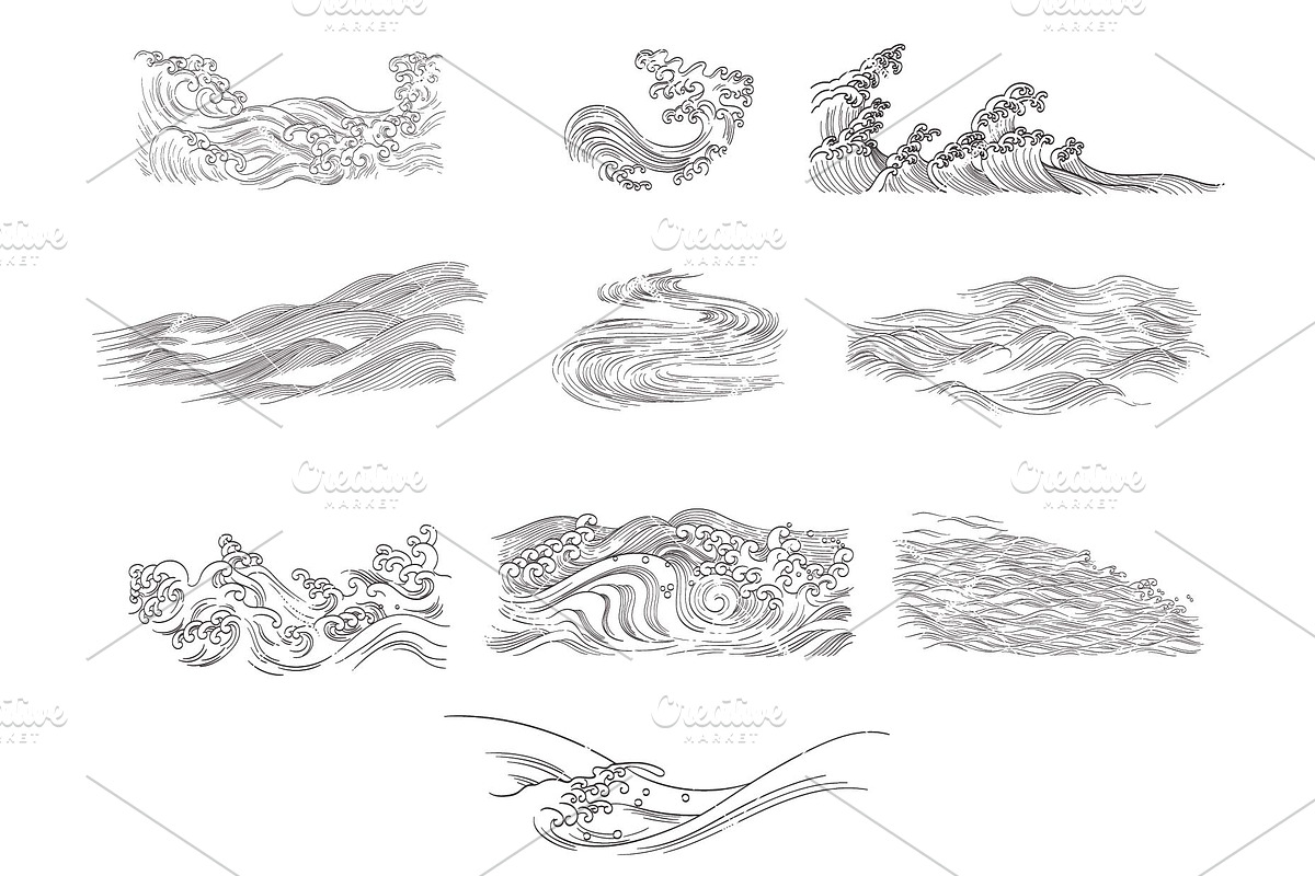 Wave elements in vintage style, an Object Graphic by marukopum (Photo 7 of 9)