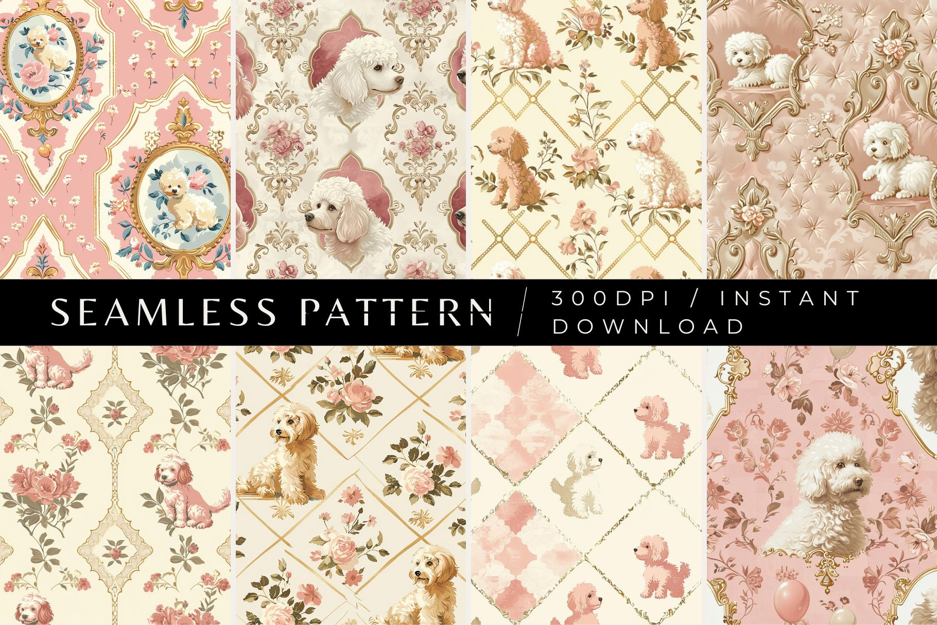 8 Vintage Poodle Seamless Patterns, a Pattern Graphic by Inknfolly