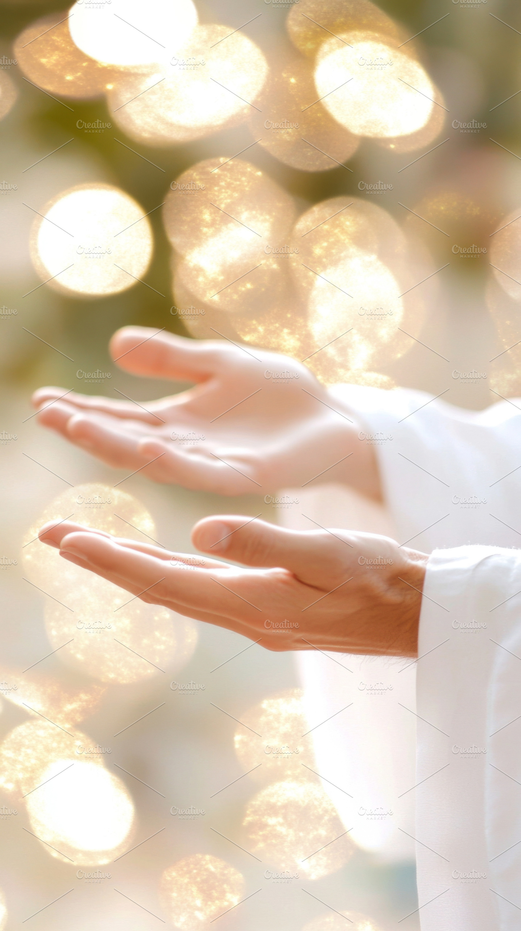 Hand of Jesus reaching out with light in spiritual scene, religi, a Photo by Dvoevnore photos