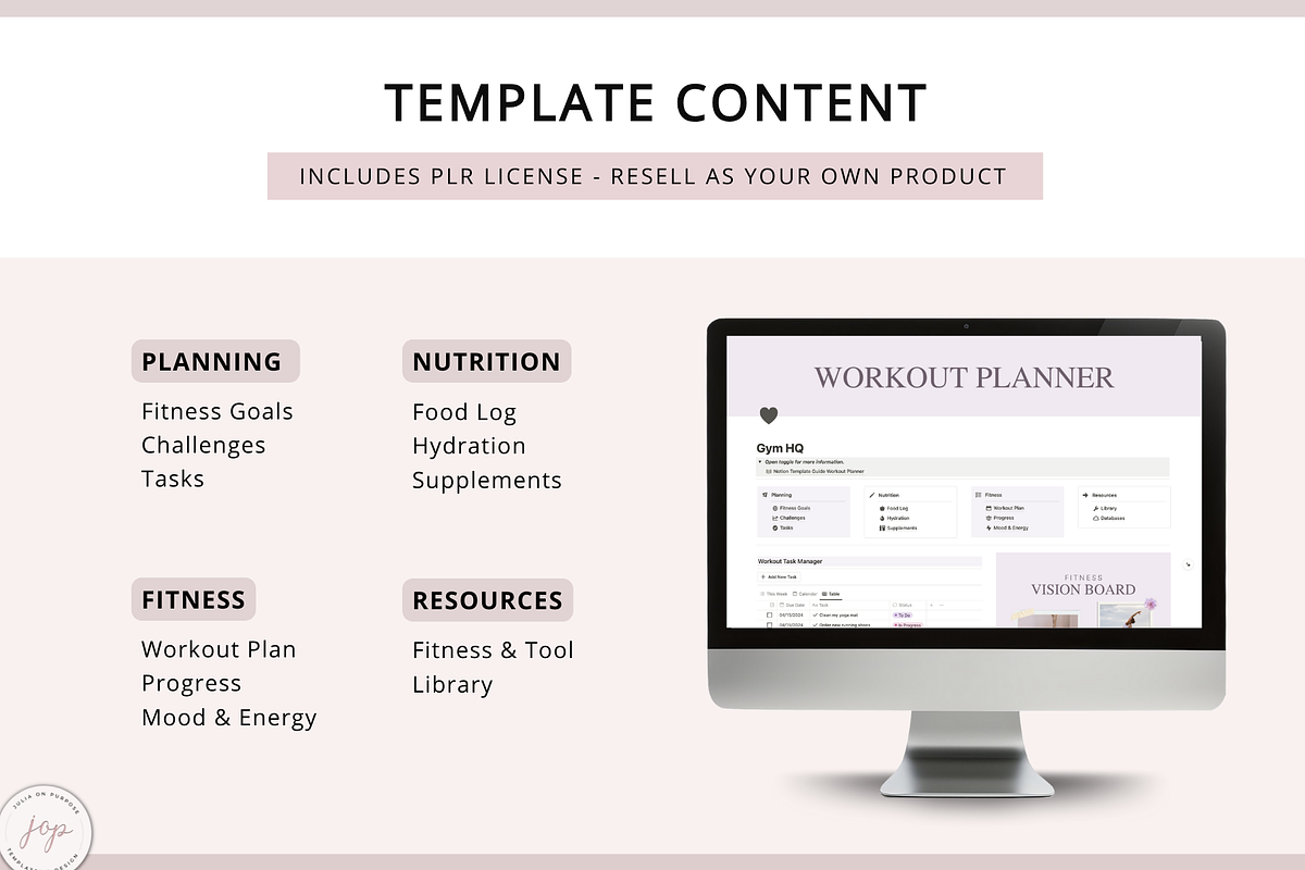 Notion PLR Template Workout Planner, a Templates & Theme by Julia On Purpose (Photo 2 of 10)