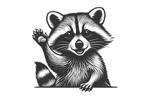 Cute Raccoon Waving Hand Cartoon, an Animal Illustration by AlexArt