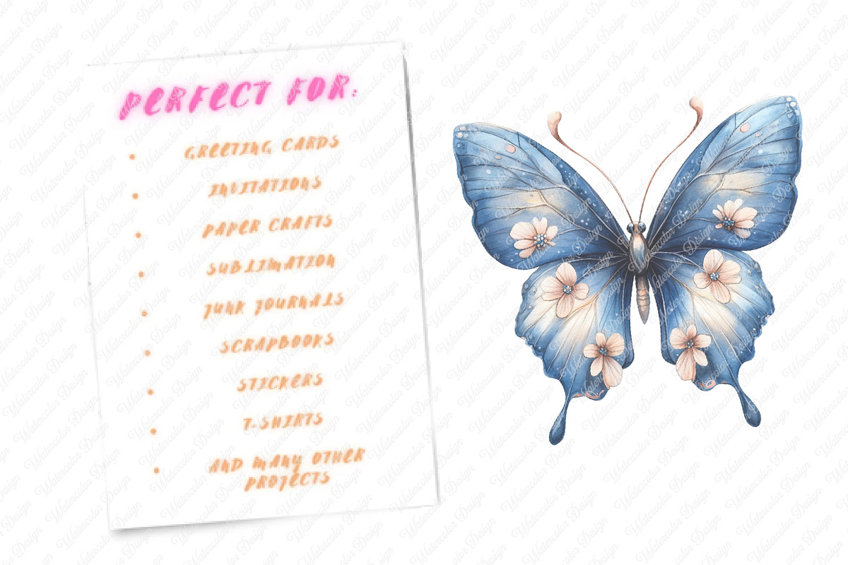 Watercolor Blue Butterflies Cliupart, an Illustration by Watercolor design (Photo 9 of 12)