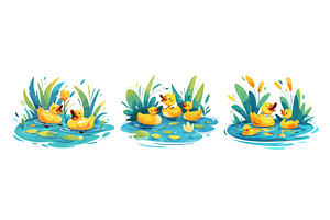 Ducklings in pond. Cute yellow baby, an Animal Illustration by Stock-Smart-Start