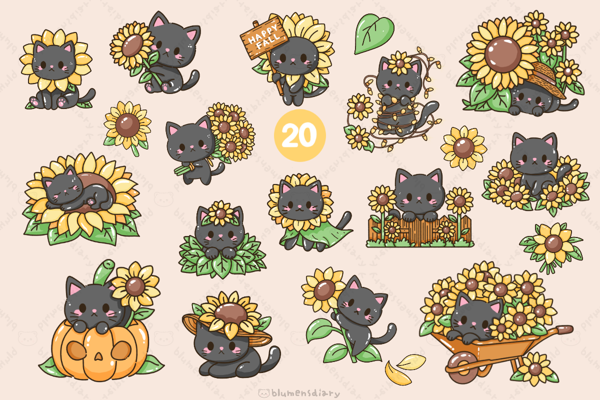 Cute Black Cat Clipart PNG Bundle, an Animal Illustration by Blumensdiary (Photo 3 of 11)