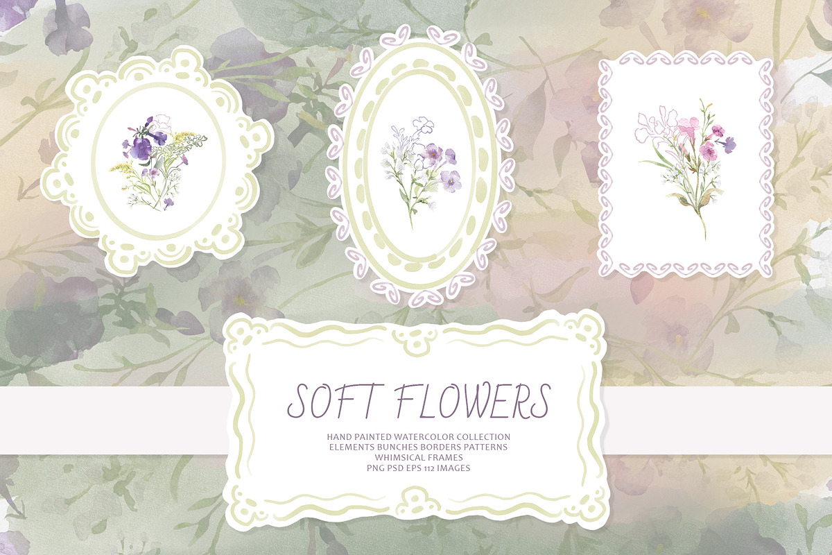 Soft flowers watercolor aesthetic, a Decorative Illustration by Kate Lanbina (Photo 1 of 17)