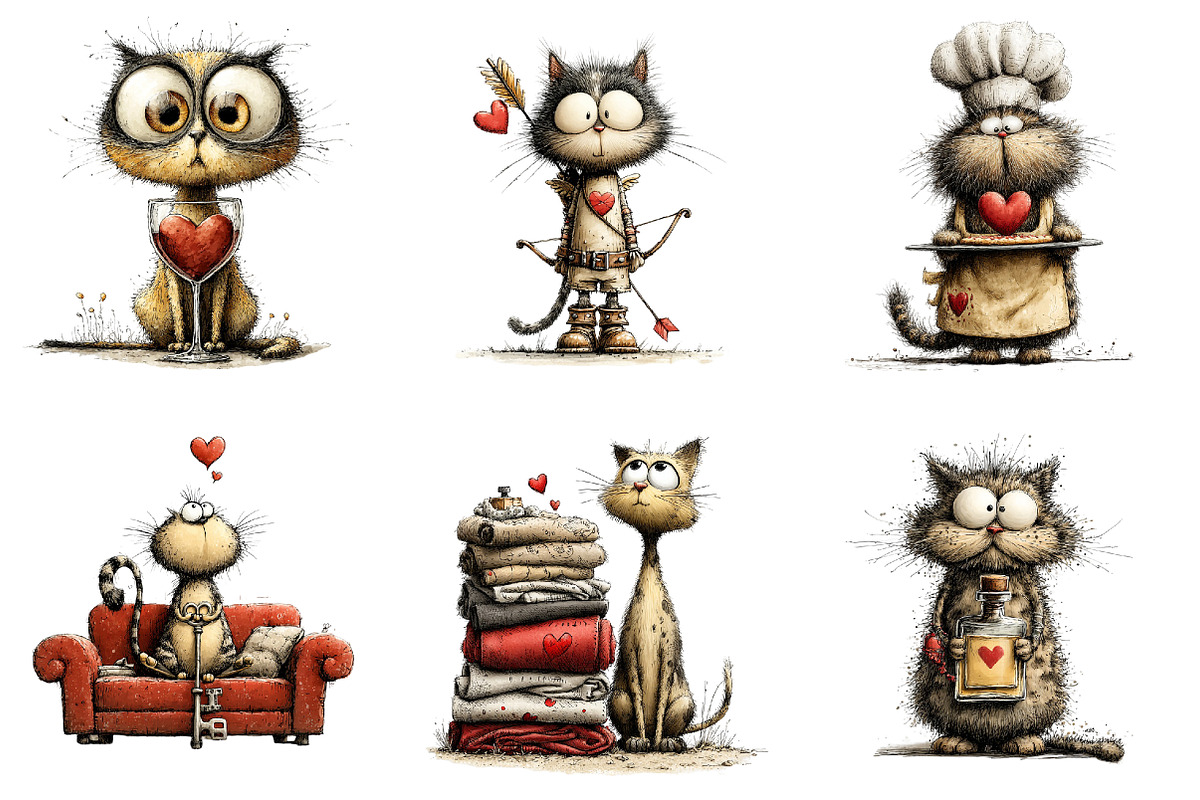 Whimsical Cats Valentines Day, an Illustration by DreamArtGraphic (Photo 4 of 4)