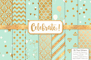 Gold Foil Digital Papers in Mint, a Pattern Graphic by Amanda Ilkov (Thumbnail 1 of 4)