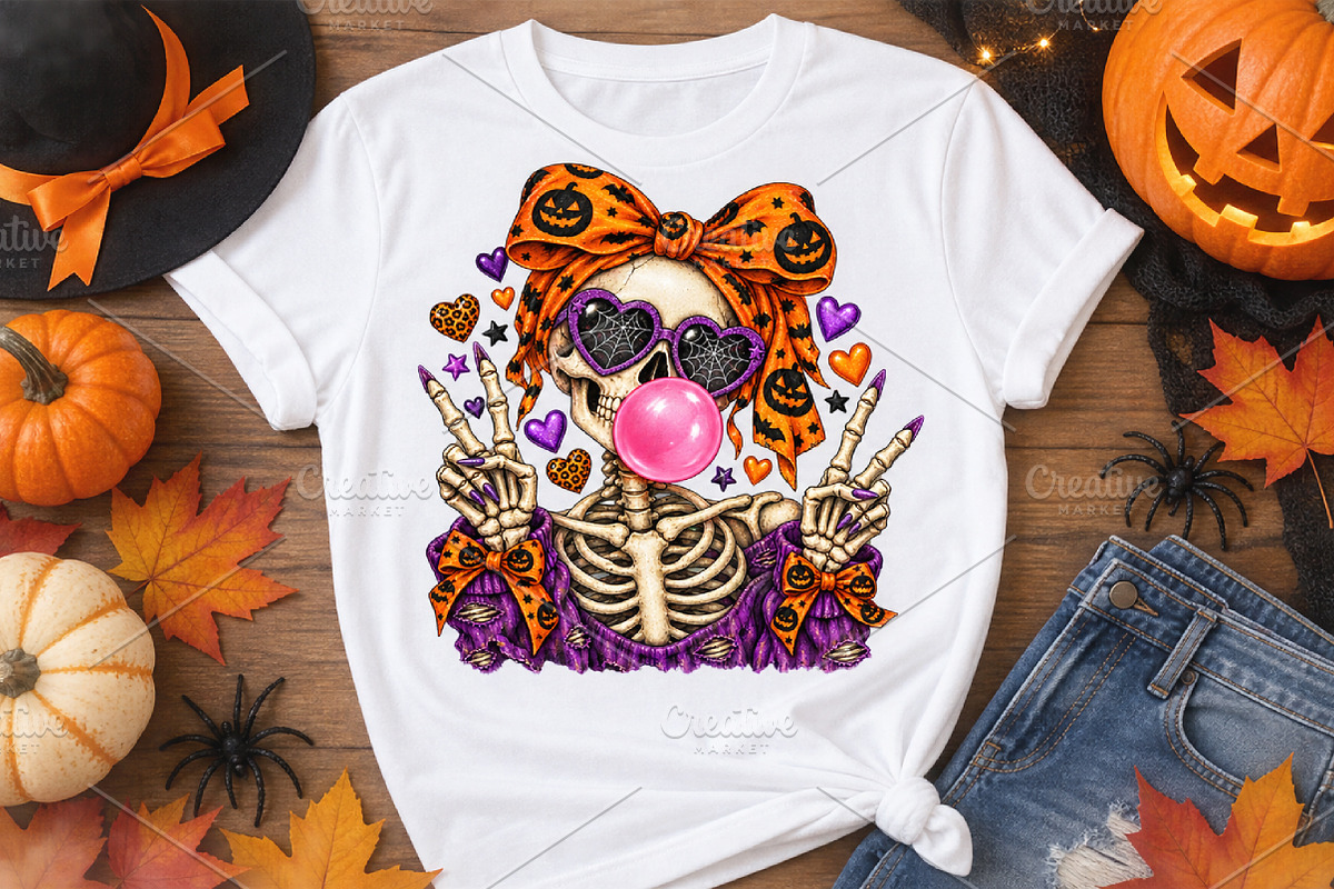 Cute Skeleton Halloween PNG, a Seasonal Illustration by Watercolor design (Photo 1 of 3)