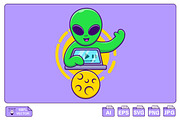 Cute Alien Playing Laptop Cartoon, a Work Illustration by Artstorystudio (Thumbnail 1 of 3)