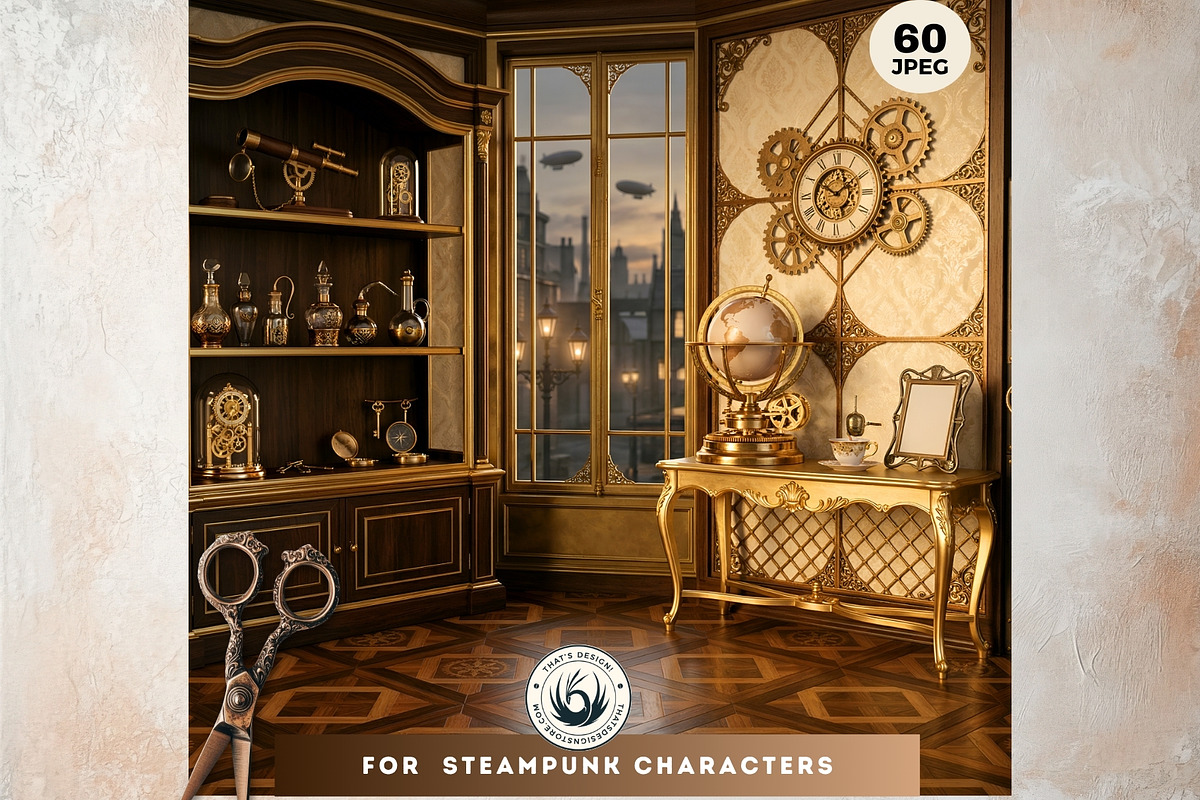 Brass Requiem Steampunk Backdrops V2, a Background Graphic by ThatsDesignArt (Photo 2 of 12)