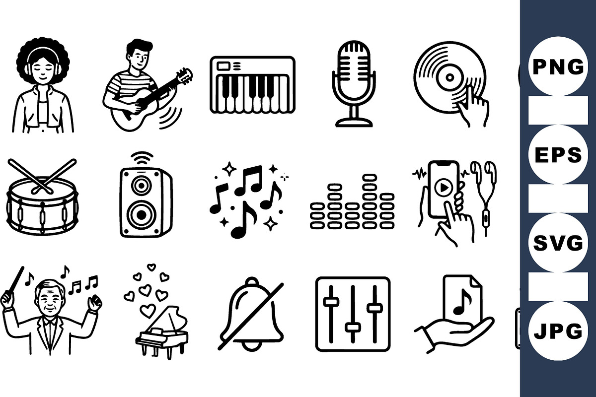 Modern Music Icon Set Svg, an Illustration by designvectx (Photo 1 of 3)