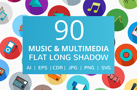 90 Music & Multimedia Flat Icons, an Outline Icon by IconBunny