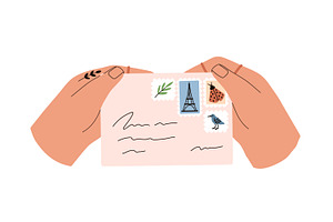 Paper Envelope With Stamps In Hands