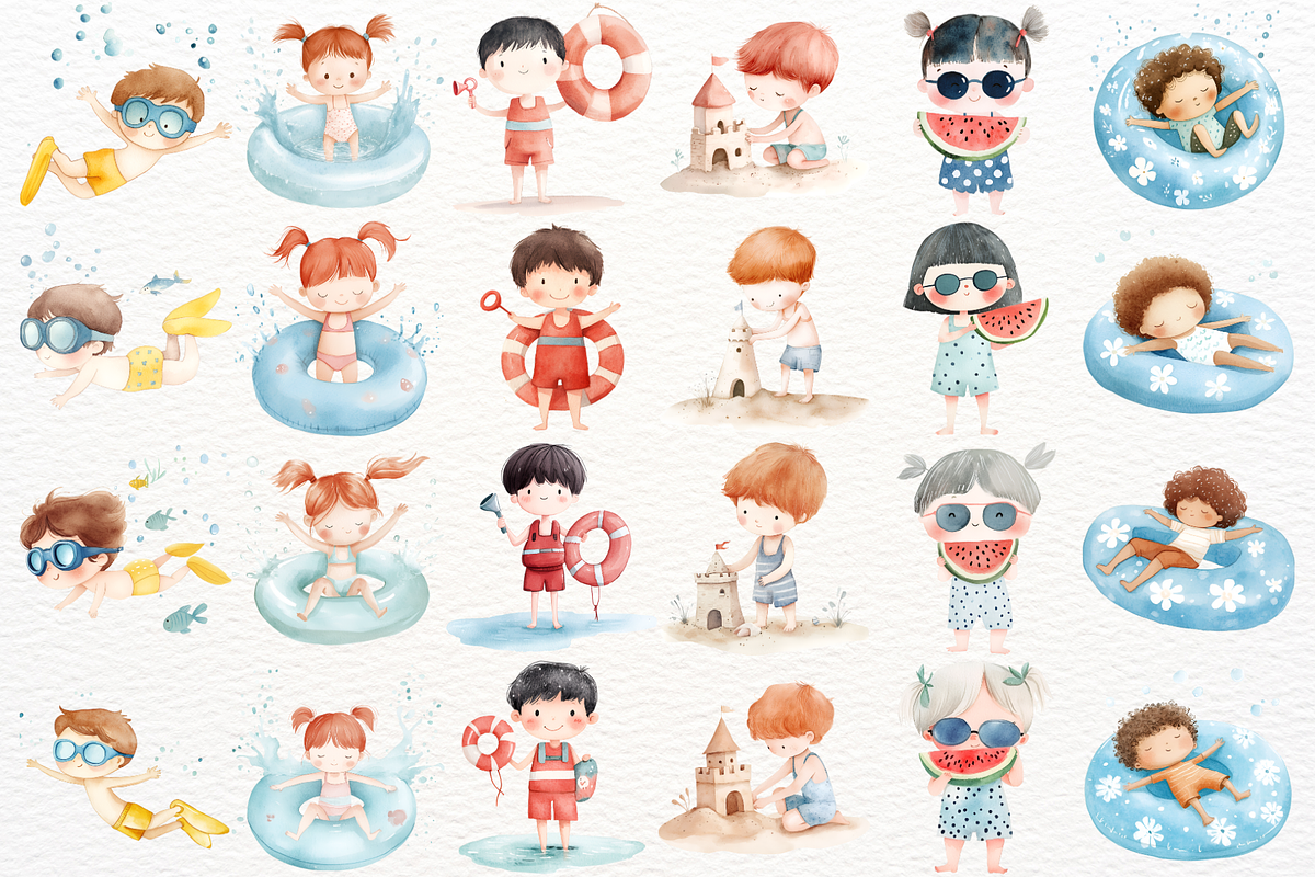 Cute Summer Beach Watercolor PNG, a Person Illustration by SugarCloudStudioArt (Photo 4 of 6)