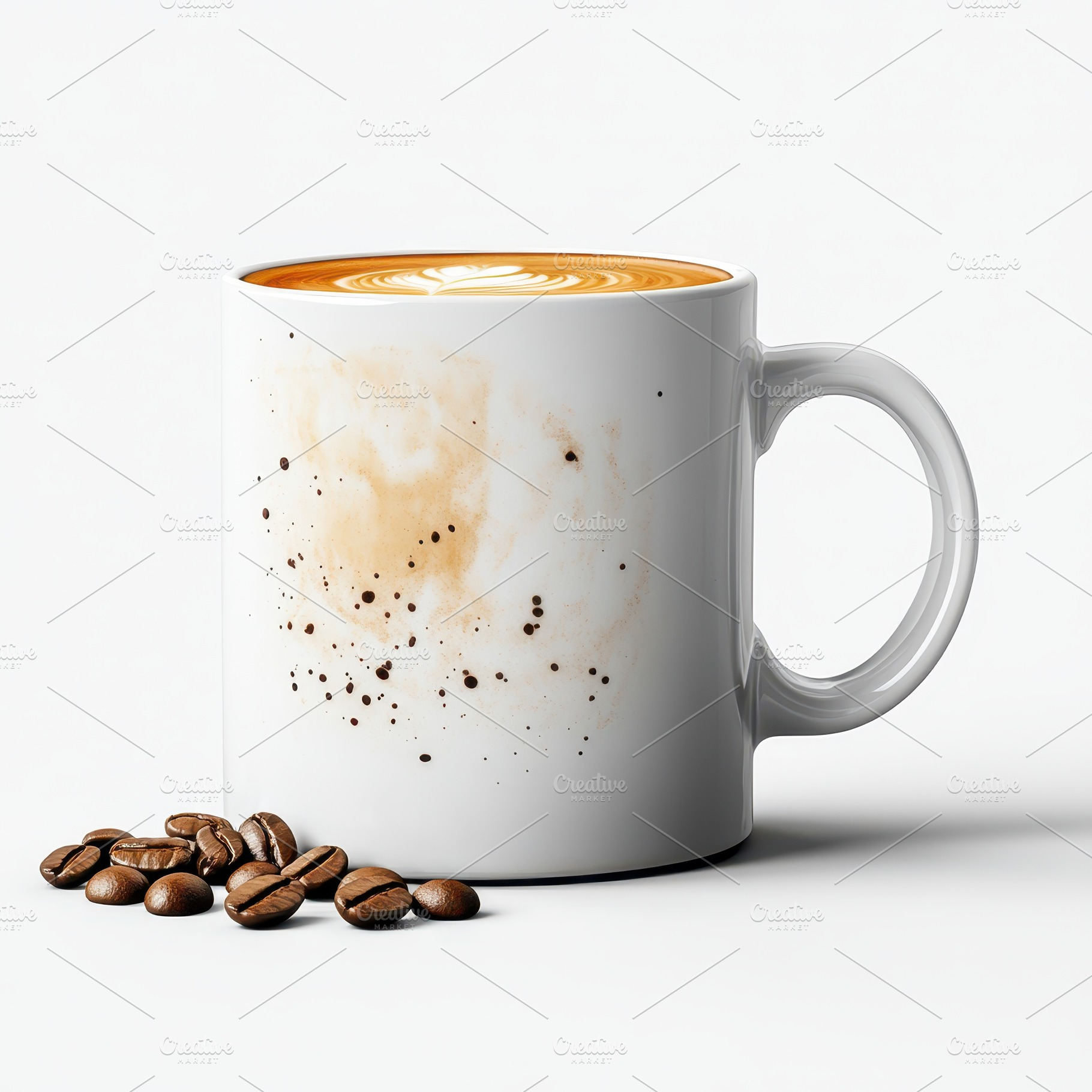 Latte Art in a Mug Coffee Beans Scat, a Food & Drink Photo by Pixeness Studio