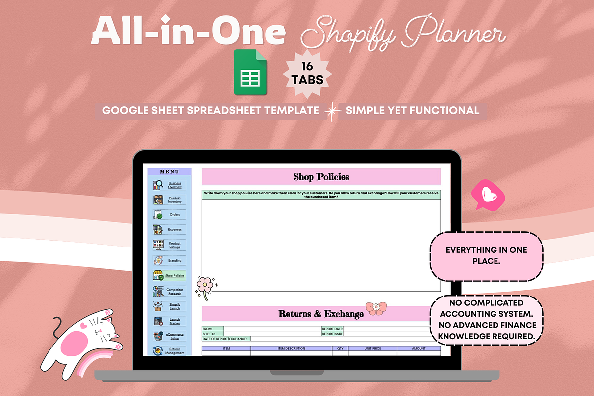 Shopify Seller Planner Spreadsheet, a Stationery Template by bellaROSEworkshop (Photo 3 of 6)