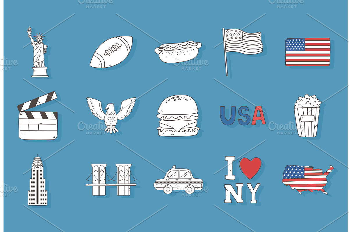 american stuff outline set, an Illustration by studiogstock