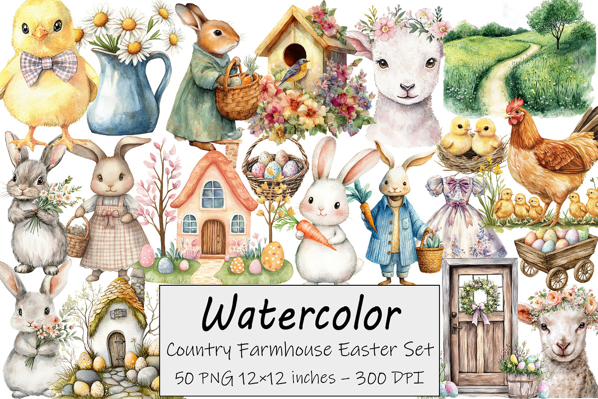 Country Farmhouse Easter Clipart, an Illustration by Design Market (Photo 1 of 4)