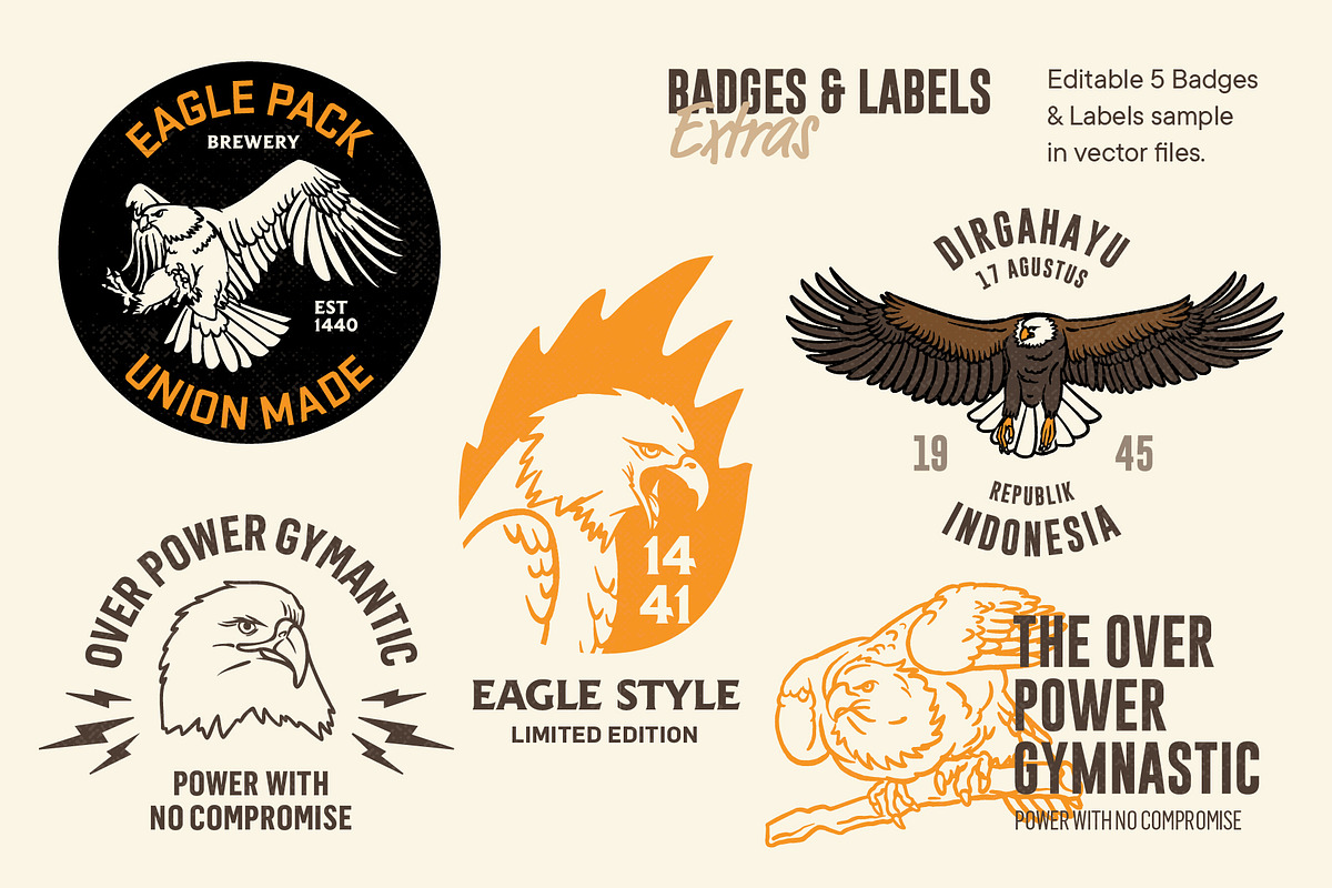 Vintage Eagle Illustrations, an Animal Illustration by ARQAM Studio (Photo 8 of 9)