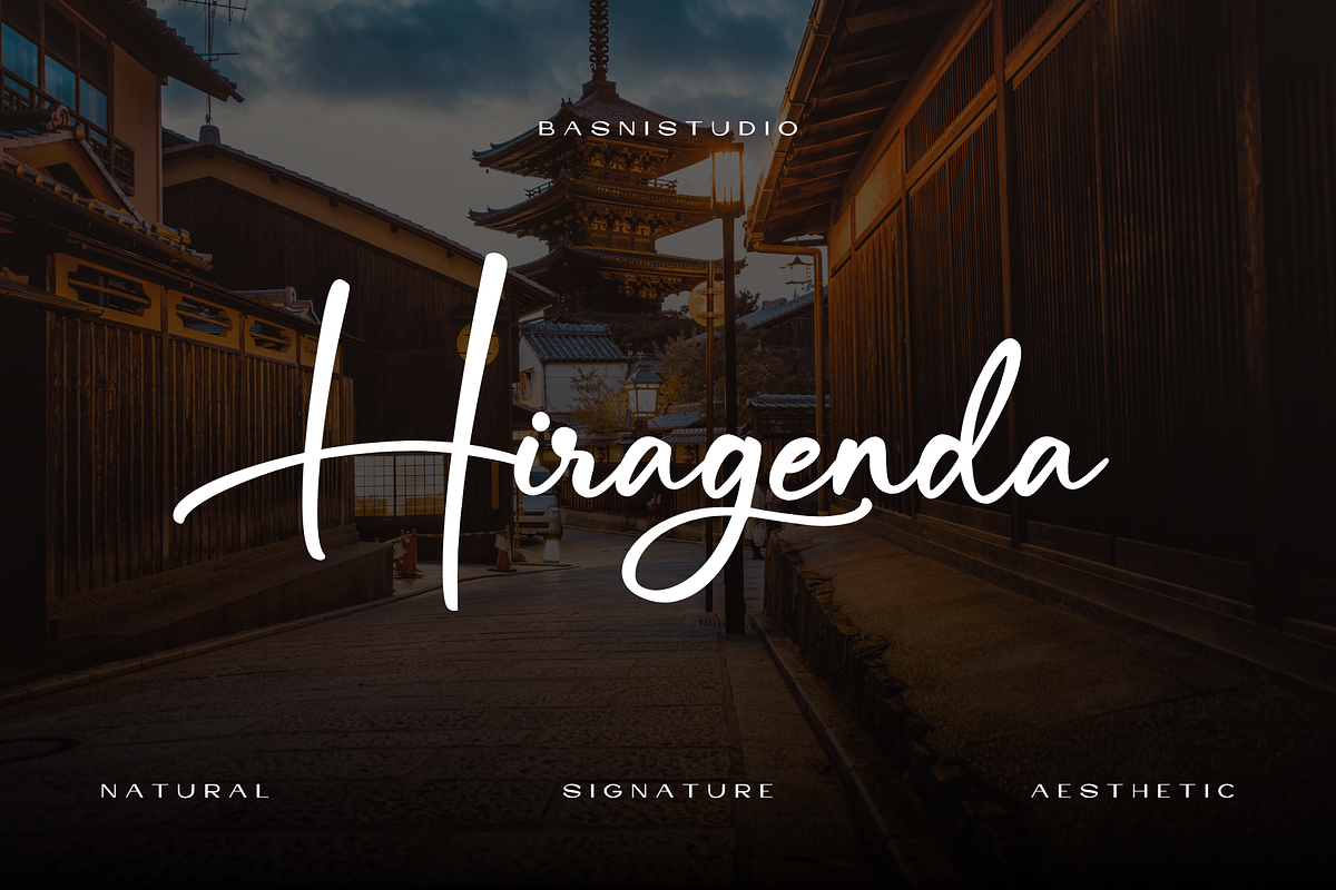 Hiragenda – Signature font, a Script Font by Basnistudio (Photo 1 of 15)